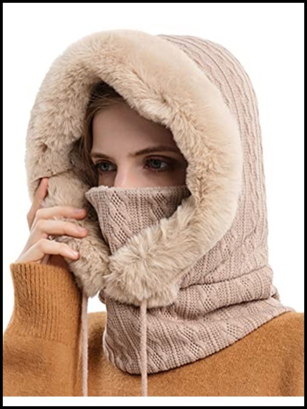 Slouchy Faux Fur Lined Balaclava Beanie Scarf Mask Winter Hat